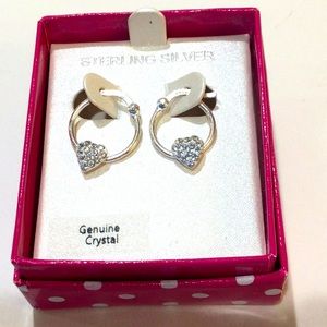 NWT Sterling Silver & Crystal Heart Hoop earrings